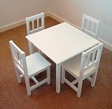 White Wooden Table & 4 Chairs for Children