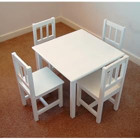 White Wooden Table & 4 Chairs for Children