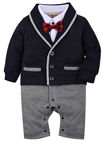 ZOEREA Baby Boys Romper Suits Bow Tie Baptism Wedding Tuxedo Jumpsuit Cotton