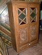 18c Antique India Furniture Hand Carved Cabinet Armiroe Teak Etched Glass 64x36x14