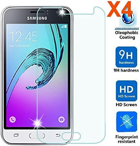 (4-PACK) New Premium 9H Tempered glass Screen protector for Samsung Galaxy J1 / Galaxy Express 3 / Galaxy Amp 2 (2016) +SNK Microfiber cloth