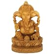 Hand Carved Three Face Wood Ganesh Statue