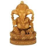 Hand Carved Three Face Wood Ganesh Statue