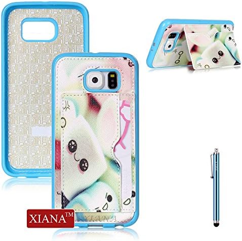 Galaxy S6 Case, XIANA New Slim Fit PU&amp;TPU Colored Drawing with Card Slots Back Case Cover Suitable for Samsung Galaxy S6, with Stylus, Cleaning Cloth and Screen Protector-(Cute Eraser)