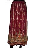 Womens Bollywood Gypsy Crinkle Burgundy Long Dcrapechic Skirt 36 Length