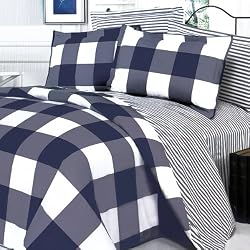 Blancho Bedding - [Navy & White] 100% Cotton Comforter Cover/Duvet Cover Combo