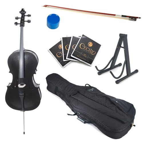 Cecilio CCO-Black Size 1/8 Student Cello Outfit in Metallic Black Varnish