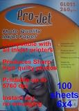 ProJet 6x4 Gloss Glossy 260 gsm photo inkjet printer paper 100 Cards Sheets