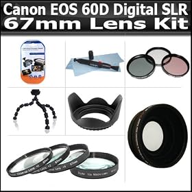 Lens Kit For The Canon EOS 60D Digital SLR Camera Includes HD .45x Wide Angle Lense + 3pc Filter Kit + Close Up Filters + Gripster + Lens Hood + Lens Pen + More
