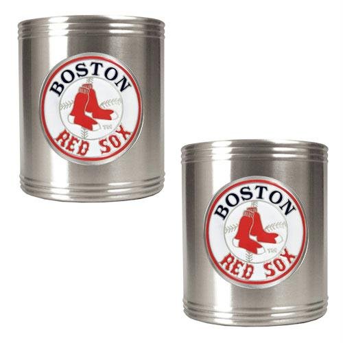 MLB Boston Red Sox Two Piece Stainless Steel Can Holder Set- Primary Logo
