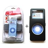 2 Pack of Black metal Cover + Blue Skin Case With Belt Clip, Lanyard and Sports Armband for Apple iPod Nano II (2nd Generation)