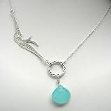 Sea Bird Sterling Silver Chalcedony Gemstone Necklace Chain Jewelry Choker Pendant Nature Theme Jewelry, 16IN