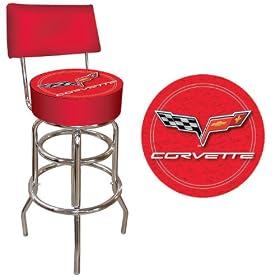 Corvette C6 Padded Bar Stool with Back - Red by Trademark