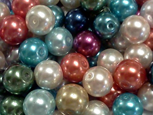 Half-pound Glass Pearl Beads, 10mm, Assorted Colors, Bulk Lot