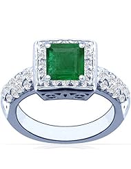 Platinum Princess Cut Emerald Ring With Sidestones