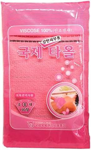 Kookjae Exfoliating Bath Scrub Mitten Large Size 10pcs (Pink - Hard Friction)