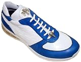 51I04uADjFL. SL160  Mauri 8774 Electric Blue/White Genuine Alligator And Mauri Embossed Nappa Leather Casual Sneakers With Silver Mauri Alligator Head