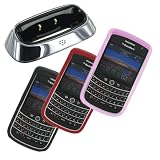 Combo of Blackberry OEM Black, Dark Red and Pink Silicone Skin Cover Case with Charging Pod for Blackberry Tour 9630