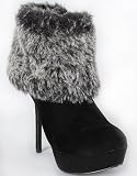 Breckelle Beverly-27 Fur Cuff Stiletto Bootie Black