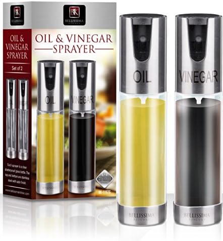 ★NEW★ Oil & Vinegar Spray Set. 1 X Olive Oil Sprayer and 1 X Vinegar Sprayer - 2 Spray Bottles with Glass and Aluminuim Finish. Great Alternative to Oil Misters Dispensers & Cruets