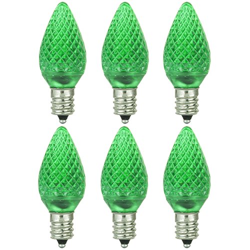 Sunlite 80701-SU C7/3LED/0.4W/C/G/6PK LED Candelabra Based C7 Lamp, Green, 6-Pack