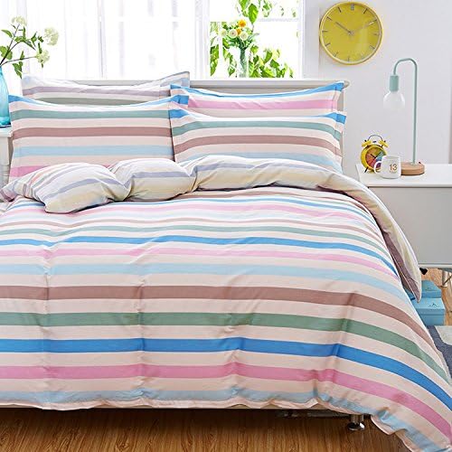 Tiggo 4 Piece Full/Queen Size Duvet Cover Set Stipe Pattern ,Duvet Cover with 2 Pillow Shams,1 Flat Sheet(No Comforter) - 100% Cotton - Comfortable, Breathable and Extremely Durable