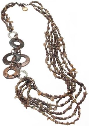 Voluminous Asymmetrical Beads Necklace with Circular Elements