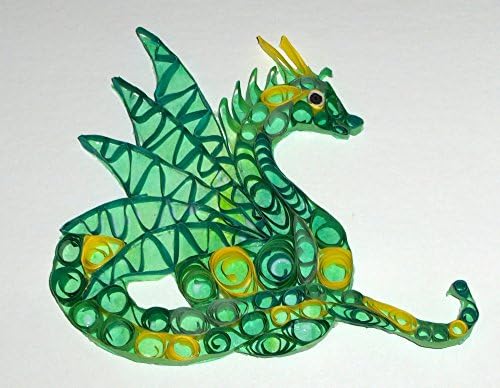 Spotted Sea Serpent quilled paper artwork in greens and yellow