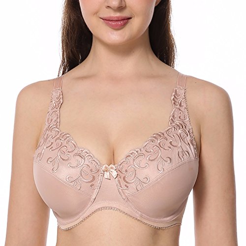 La Isla Women's Full Coverage Underwire Floral Embroidered Minimizer Bra