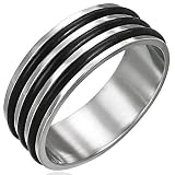 Stainless Steel Band with Triple Rubber Accents, 8mm Wide, Womens Ring Size 7