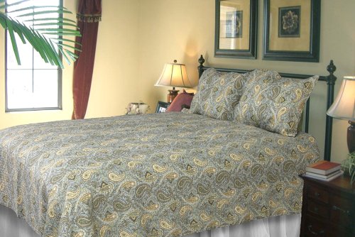 [Lush Green Ferns] 100% Cotton 2PC Classic Floral Vermicelli-Quilted Quilt Set (Twin Size)