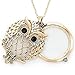 Antiqued Gold Tone Owl Crystal Glass Magnifier Pendant Necklace Magnifying