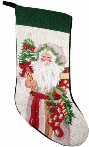 Lynn Haney Jingle Bells Santa Needlepoint Christmas Stocking