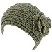 Hand Knit Headwrap Headband Chunky Flower Beaded Gray