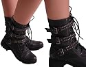 EyeCatchShoes - Women's Rock Biker Army Style Military Buckle Studded Boots