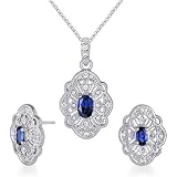 Guaranteed to bring you Compliments !!! 1.00 carat Oval Shape Created Blue Sapphire Pendant Earrings Set in Sterling Silver