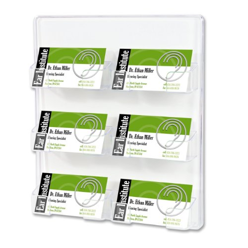 Image of deflect-o 70601 6-Pocket clear plastic wall mount business card holder, 8-3/8w x 1-1/2d x 9-3/4h