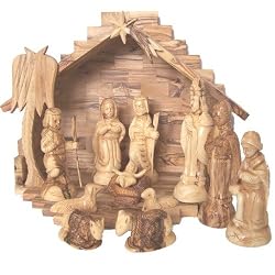 Deluxe Olive Wood Nativity Set- Hand Carved in Bethlehem, the Holy Land..