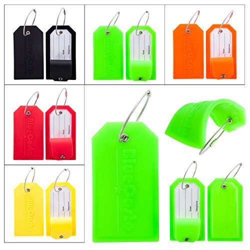 BlueCosto Luggage Tags Suitcase Labels w/ Privacy Cover Steel Loops - Set of 2