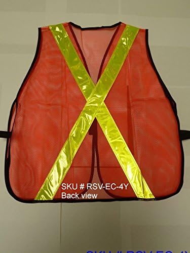 General Duty Reflective Safety Vest, in Orange Fluorescent Polyester Mesh Fabric, with 4 reflective vinyl strips, Large size