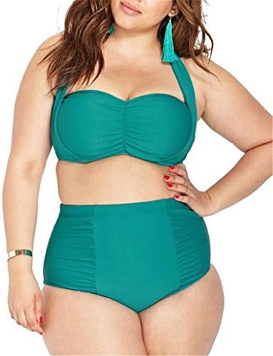 Feverishop Women Retro Ruched High Waist Bikini 2 piece Swimwear Swimsuit