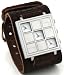 Nemesis #BBD082S Men's Stainless Steel Tri Time Zone Wide Leather Cuff Band Watch