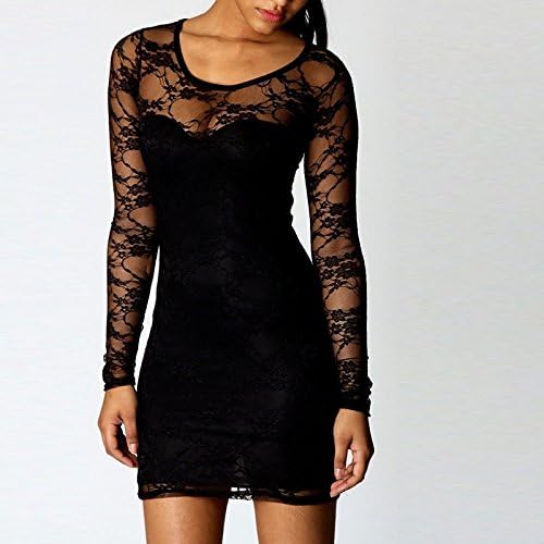 New Fashion Black Sexy Women's Ladies Floral Lace Dress Long Sleeve Bodycon Evening Mini Dress G0138 Vestidos