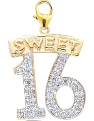 14K Yellow Gold Diamond Sweet 16 Charm