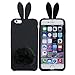 iPhone 6 Case,Cute Lovely Long Ear Design Rabbit with Furry Tail Silicone Bunny Case Cover for Apple iPhone 6 6G 4.7 inch (Black)