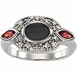 14K White Gold Onyx, Mozambique Garnet and Diamond Ring