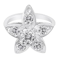 18K White Gold Round 6 Diamond Flower Design Ring (1 ctw)