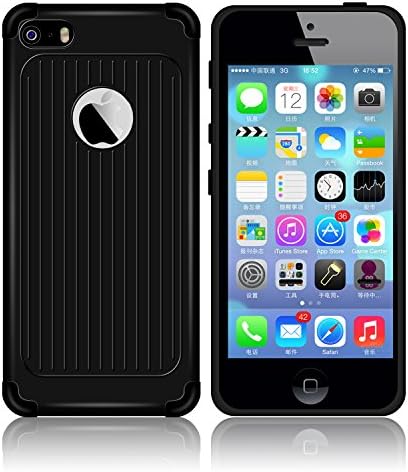 iPhone 5S case , ZCGYLP (Stripe Series) Anti-Shock Bump Proof Drop Protection Protective Armor Case Double-Layer Hybrid Defender Cover for Apple iPhone 5S (Black)