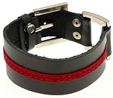 Neptune Giftware Mens *LARGE WRIST SIZE - At Least 21cm* Black Leather Cuff Gothic Wristband Bracelet With Buckle Fastening - 29