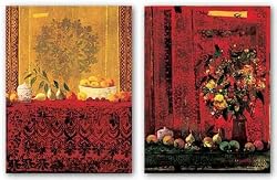 Mesa con Mantel Rojo-Jarron con Frutas Set by Joaquin Hidalgo 30"x40" Art Print Poster
